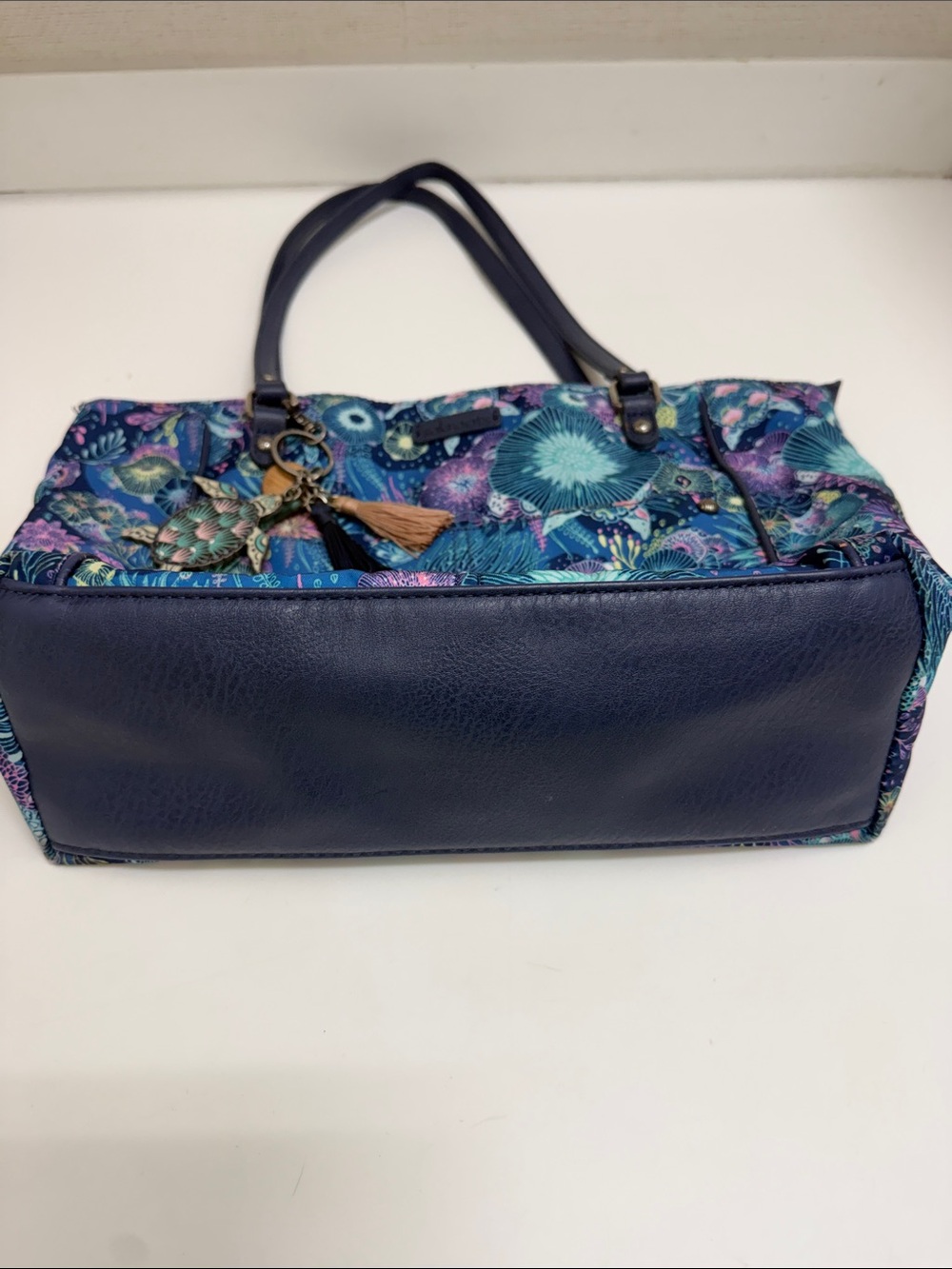 Sakroots Navy Multicolor Floral Tote with Tassel Charm - Picture 7 of 11